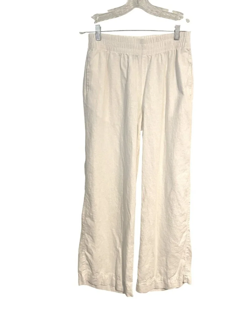 Old Navy Women’s S Off White Pants Linen Blend Wide-Leg Pull On Casual Comfy